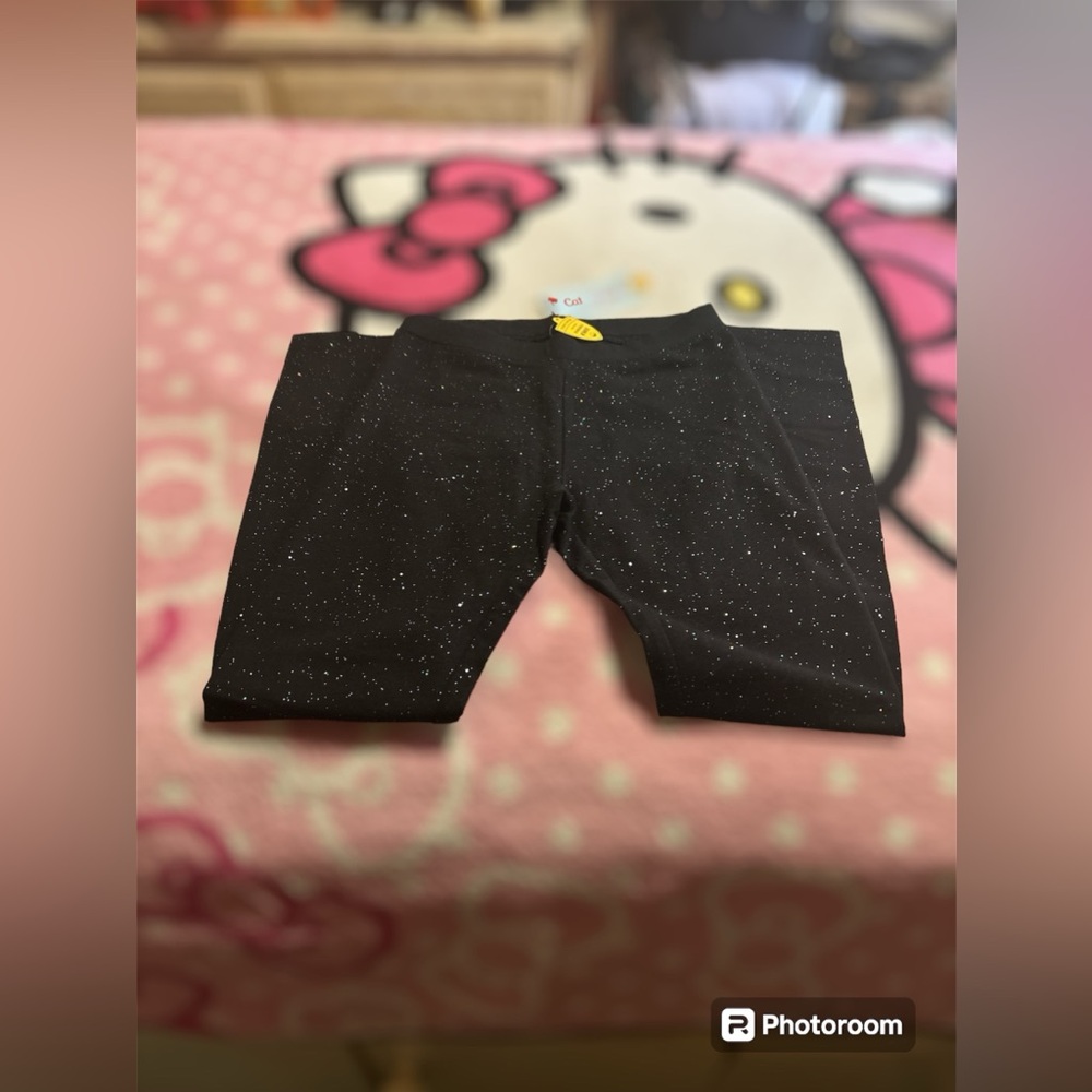 New Cat & Jack Girls 10 12 year Leggings Full Length Stretch Black Glitter